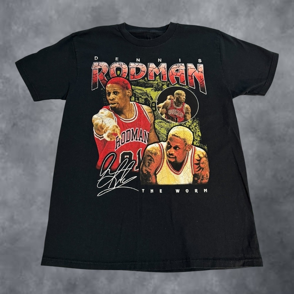 Dennis Rodman The Worm Vintage Graphic Tee Shirt Black Rodman Apparel Men Medium